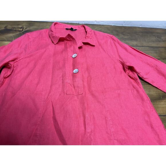 John Mark Blouse Women's Pink Linen - Wire Collar - Bell Sleeve - Size Small - Picture 5 of 11